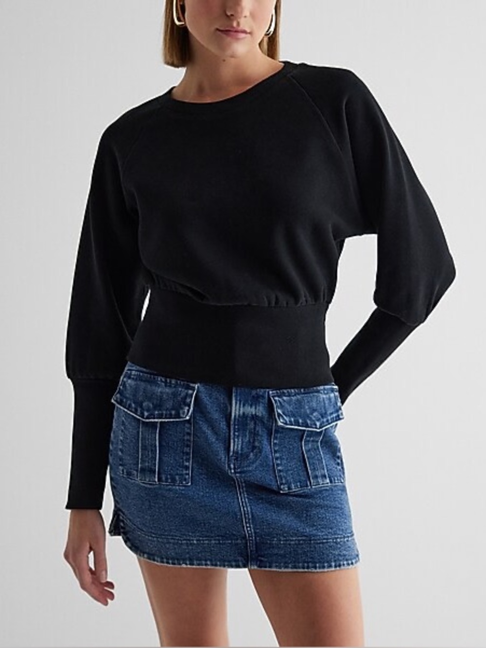 NWT Express Black Silk Blend Banded Bottom Dolman Sleeve Semi Sheer Top Size XS